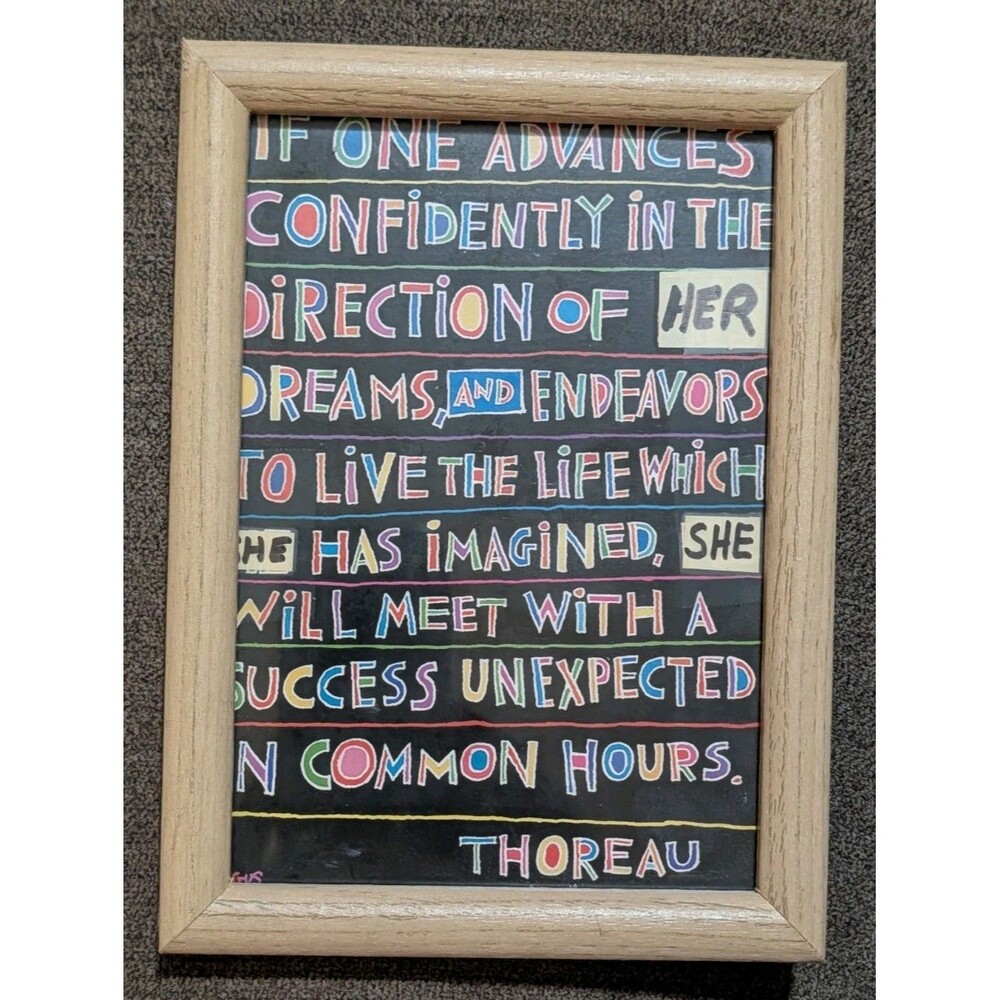 Vintage Thoreau Quote Framed Art Print Intercraft Wood Plaque Sign 5x7